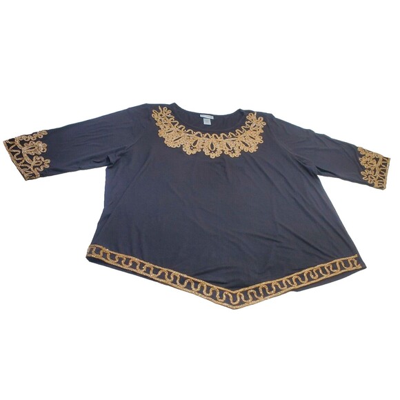 Catherine's Black Gold Embellished Trim Top  Holiday Party Women's Plus Size 2X - Picture 1 of 14